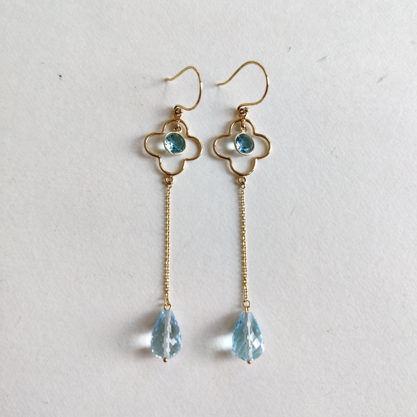 Natural Swiss Blue Topaz Earrings, 14K Solid Yellow Gold Topaz Earrings, December Birthstone Earrings, Christmas Present