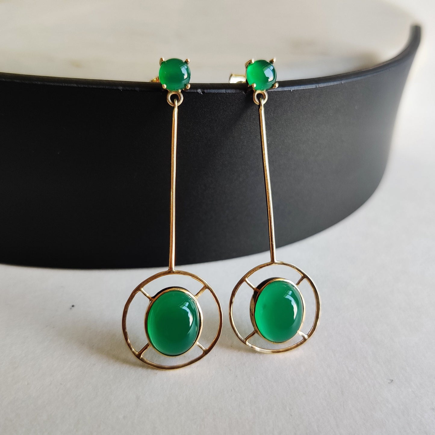 Natural Green Onyx Earrings, 14K Solid Yellow Gold Earrings, May Birthstone Earrings, Onyx Drop Earrings, Christmas Gift, Onyx Jewelry