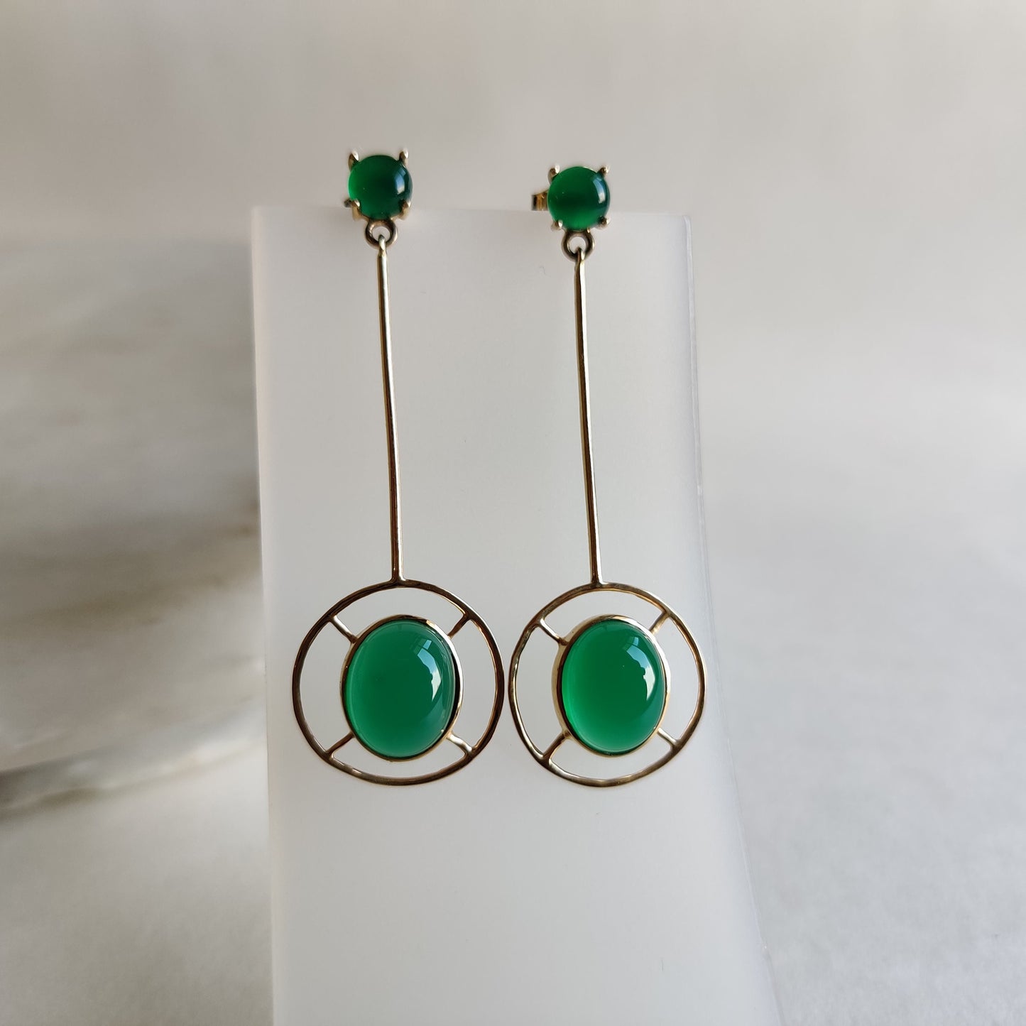 Natural Green Onyx Earrings, 14K Solid Yellow Gold Earrings, May Birthstone Earrings, Onyx Drop Earrings, Christmas Gift, Onyx Jewelry