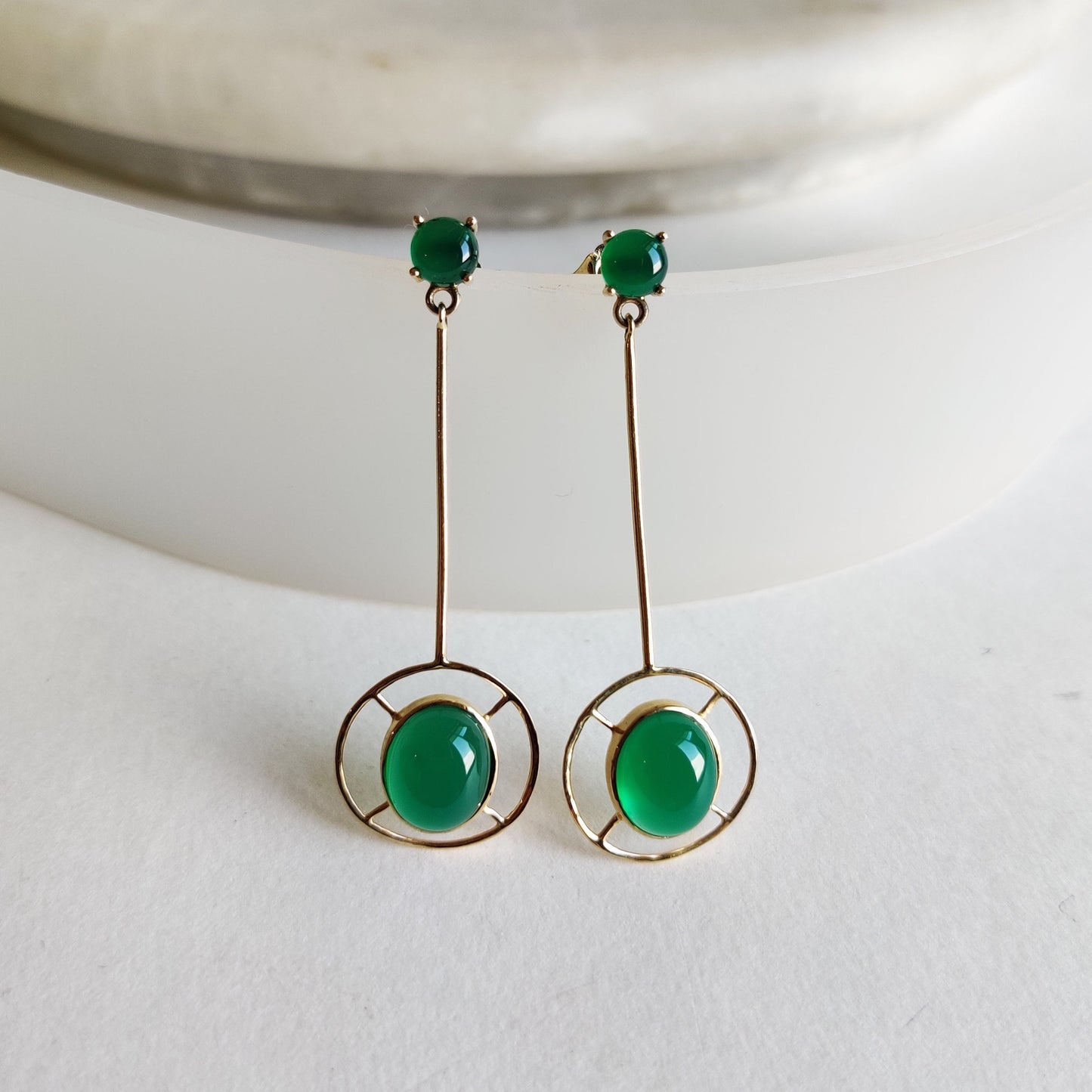 Natural Green Onyx Earrings, 14K Solid Yellow Gold Earrings, May Birthstone Earrings, Onyx Drop Earrings, Christmas Gift, Onyx Jewelry