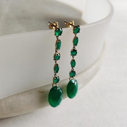 14K Gold Green Onyx Earrings, Natural Green Onyx Stud Earrings, 14K Solid Yellow Gold Earring, May Birthstone, Christmas Gift, Onyx Jewelry