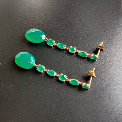 14K Gold Green Onyx Earrings, Natural Green Onyx Stud Earrings, 14K Solid Yellow Gold Earring, May Birthstone, Christmas Gift, Onyx Jewelry