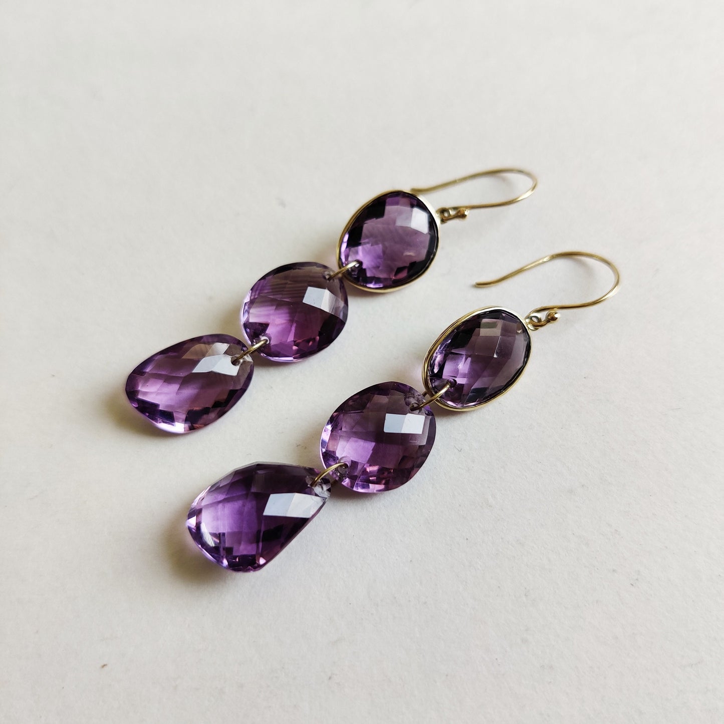 Natural Purple Amethyst Earrings, 14K Solid Yellow Gold Earrings, February Birthstone Earrings, Christmas Present