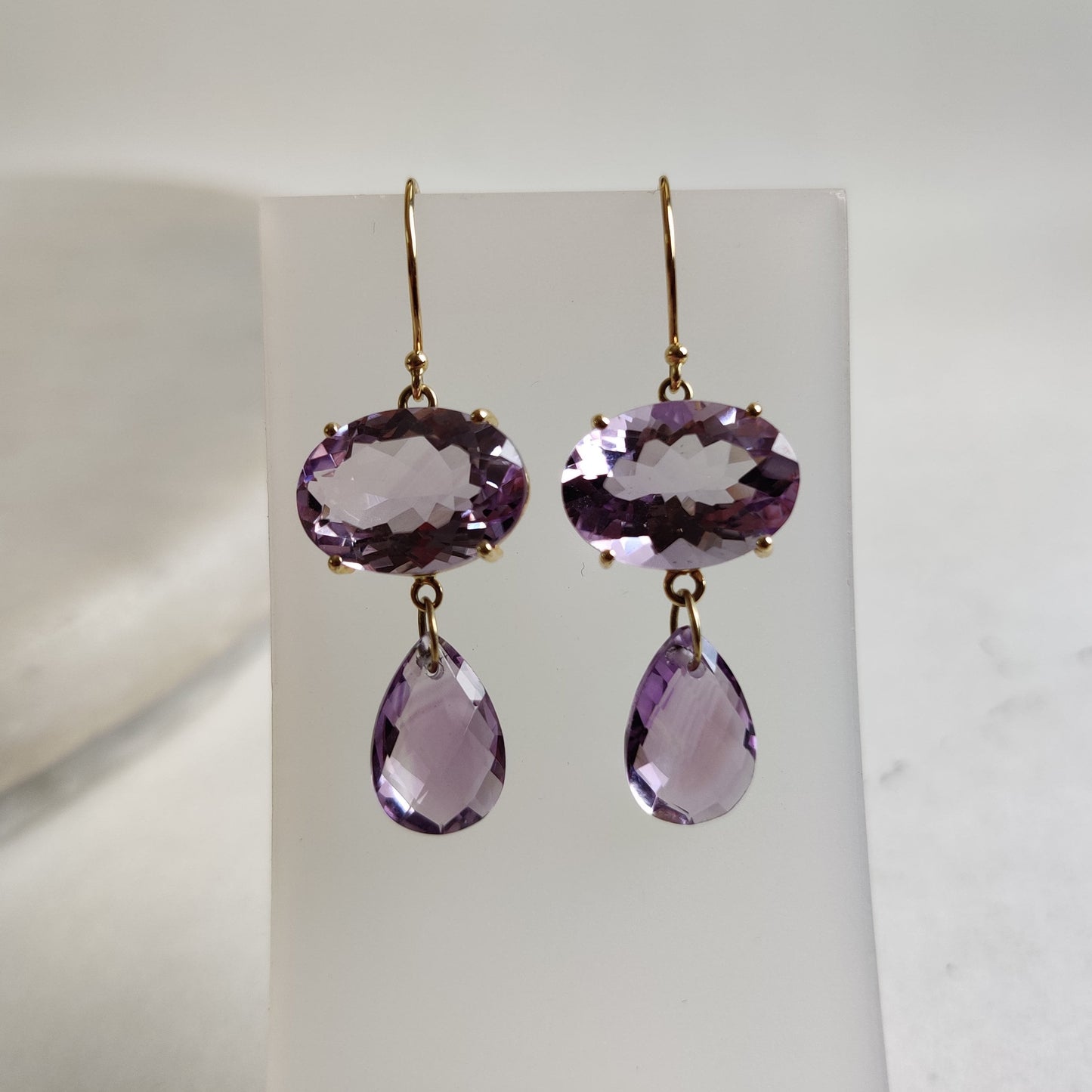 14K Gold Purple Amethyst Earrings, Natural Amethyst Drop Earrings, 14K Solid Yellow Gold Earring, February Birthstone, Anniversary Earring