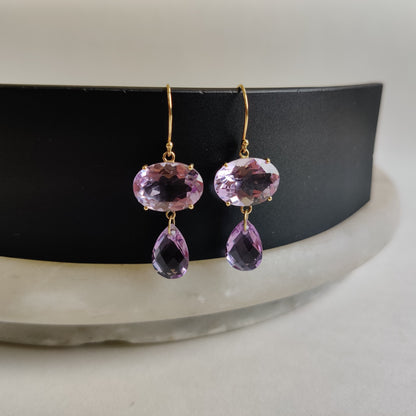 14K Gold Purple Amethyst Earrings, Natural Amethyst Drop Earrings, 14K Solid Yellow Gold Earring, February Birthstone, Anniversary Earring