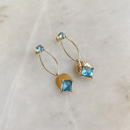 14K Gold Swiss Blue Topaz Earrings, Natural Blue Topaz Studs Earrings, 14K Solid Yellow Gold Earrings, December Birthstone, Christmas Gift