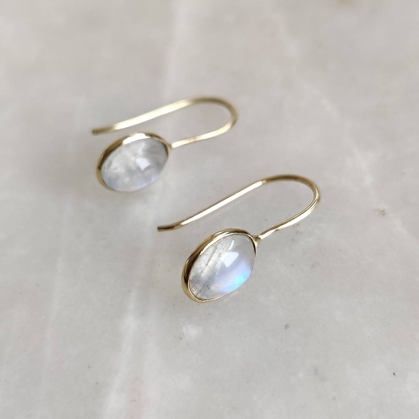 14K Gold Rainbow Moonstone Earrings, Natural Rainbow Moonstone Earrings, 14K Solid Yellow Gold Earring, June Birthstone, Bezel Earrings