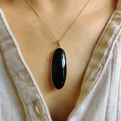 Colgante de ónix negro natural, colgante de ónix negro de oro amarillo macizo de 14 quilates, colgante con bisel, piedra natal de diciembre, regalo de Navidad, joyería de ónix