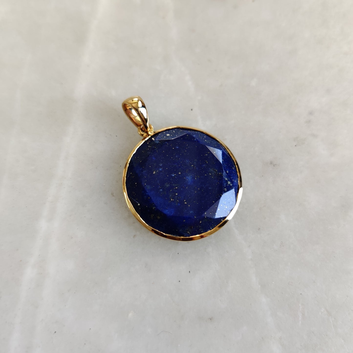 Natural Lapis Lazuli Pendant, 14K Yellow Gold Lapis Lazuli Pendant, Solid Gold Bezel Round Pendant, September Birthstone, Anniversary Gift