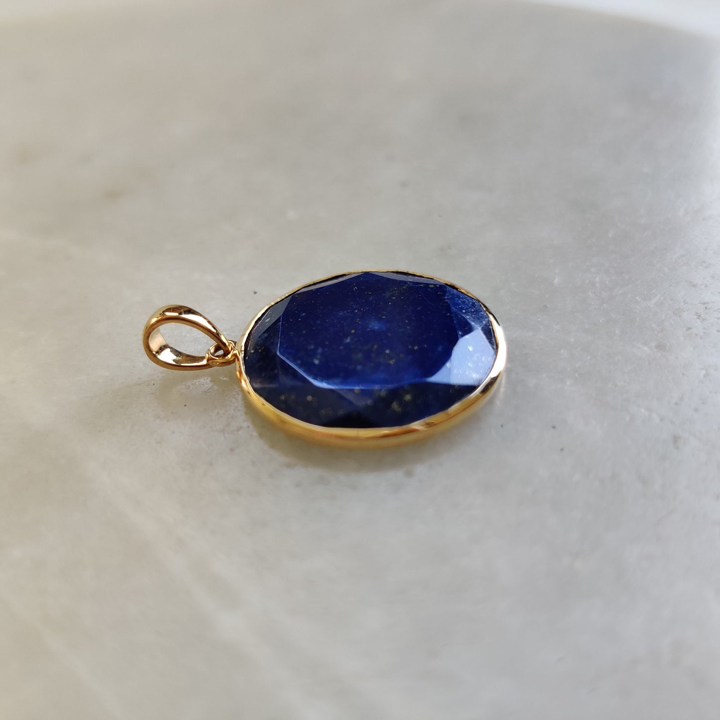 Natural Lapis Lazuli Pendant, 14K Yellow Gold Lapis Lazuli Pendant, Solid Gold Bezel Round Pendant, September Birthstone, Anniversary Gift