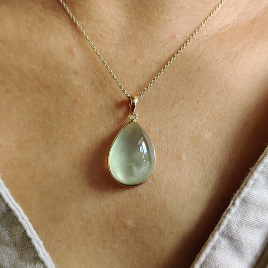 Natural Prehnite Pendant, 14K Solid Yellow Gold Prehnite Pendant, Solid Gold Pendant , May June Birthstone, Christmas Gift, Bezel Pendant