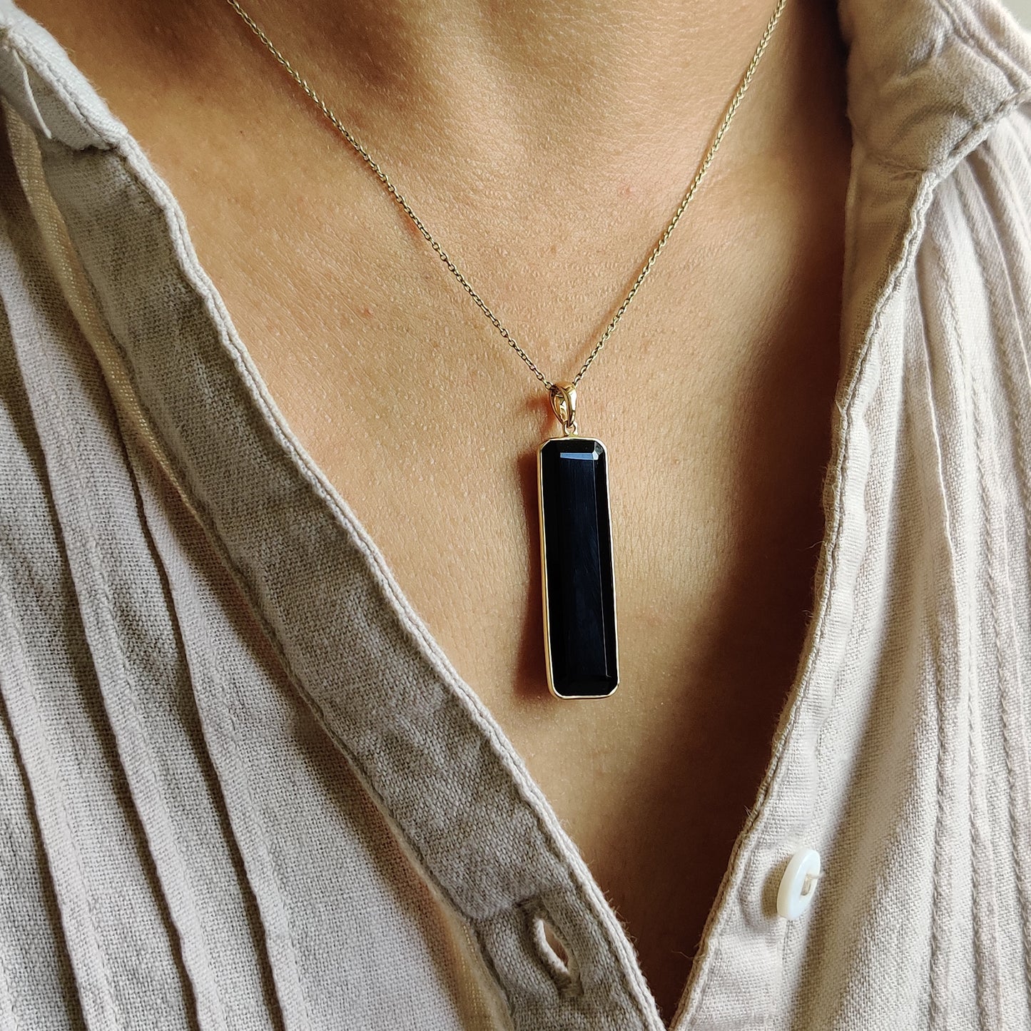 Natural Black Onyx Pendant, 14K Solid Gold Black Onyx Pendant, Solid Gold Pendant, December Birthstone, Onyx Jewelry, Christmas Present