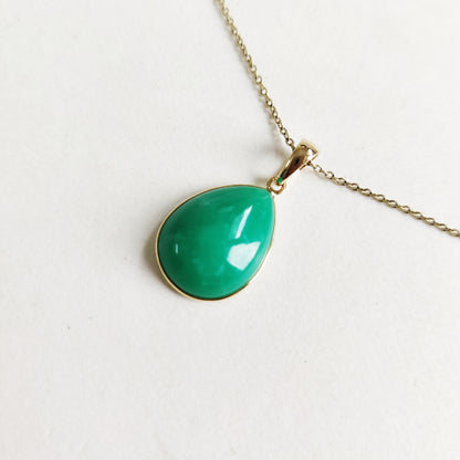 Natural Chrysoprase Pendant, 14K Solid Yellow Gold Chrysoprase Pendant, June Birthstone, Christmas Gift, Chrysoprase Jewelry