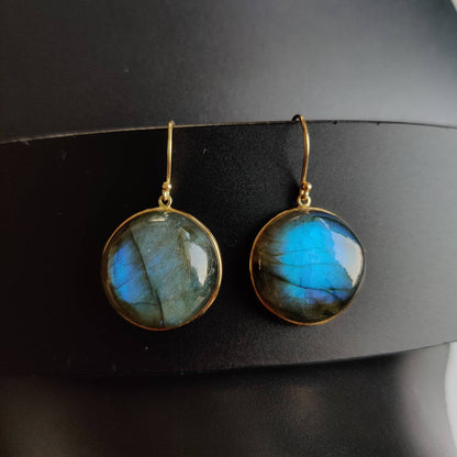 Natural Labradorite Earrings, 14K Solid Yellow Gold Labradorite Earrings, Bezel Earrings, August Birthstone Earrings, Labradorite Jewelry