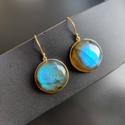 Natural Labradorite Earrings, 14K Solid Yellow Gold Labradorite Earrings, Bezel Earrings, August Birthstone Earrings, Labradorite Jewelry