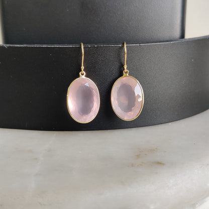 14K Gold Rose Quartz Earrings, Natural Rose Quartz Earring, 14K Solid Yellow Gold Earring, January Birthstone, Drop Earrings, Christmas Gift