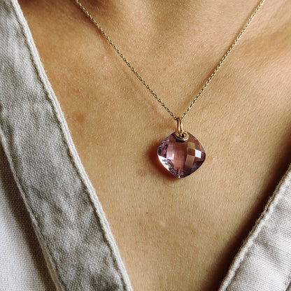 Natural Pink Amethyst Pendant, 14K Solid Gold Pink Amethyst Pendant, February Birthstone, Pink Amethyst Drill Pendent, Christmas Gift