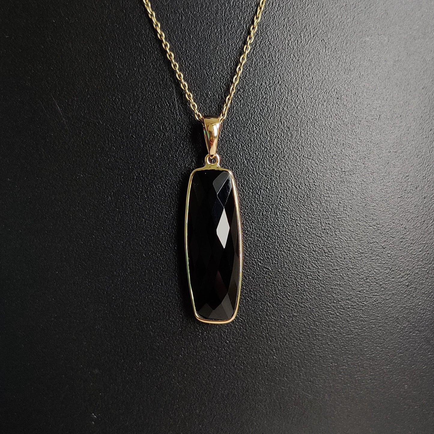 Natural Black Onyx Pendant, 14K Solid Yellow Gold Black Onyx Pendant, December Birthstone Pendant, Anniversary Gift, Black Onyx Jewelry