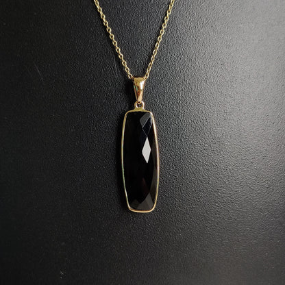 Natural Black Onyx Pendant, 14K Solid Yellow Gold Black Onyx Pendant, December Birthstone Pendant, Anniversary Gift, Black Onyx Jewelry