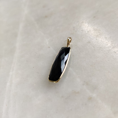 Natural Black Onyx Pendant, 14K Solid Yellow Gold Black Onyx Pendant, December Birthstone Pendant, Anniversary Gift, Black Onyx Jewelry