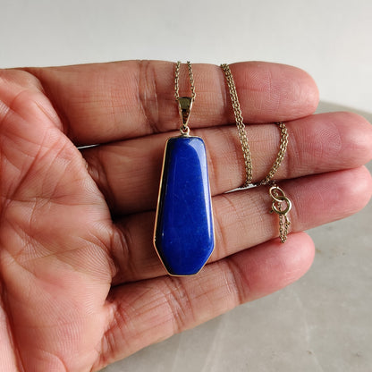 Natural Lapis Lazuli Pendant, 14K Yellow Gold Lapis Lazuli Pendant, Solid Gold Lapis Bezel Pendant, September Birthstone, Christmas Gift