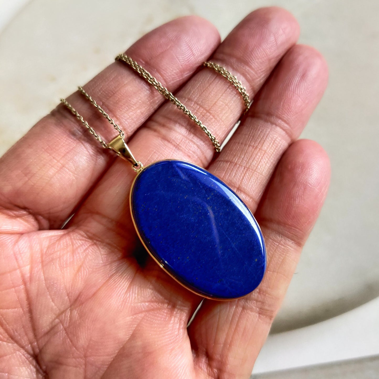 Natural Lapis Lazuli Pendant, 14K Solid Yellow Gold Lapis Lazuli Pendant, Bezel Pendant, September Birthstone Pendant, Christmas Present