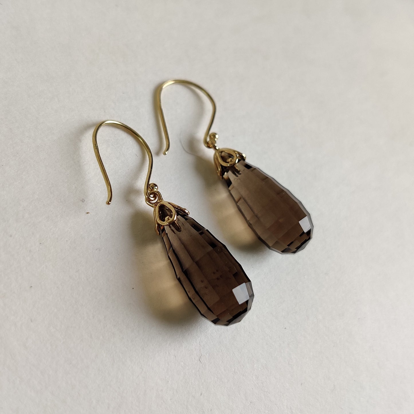 14K Gold Smoky Quartz Earrings, Natural Smoky Quartz Earrings, 14K Solid Yellow Gold Earrings, June Birthstone, Drop Earrings