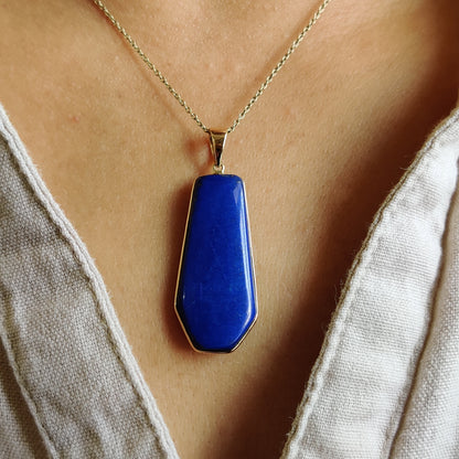 Natural Lapis Lazuli Pendant, 14K Yellow Gold Lapis Lazuli Pendant, Solid Gold Lapis Bezel Pendant, September Birthstone, Christmas Gift