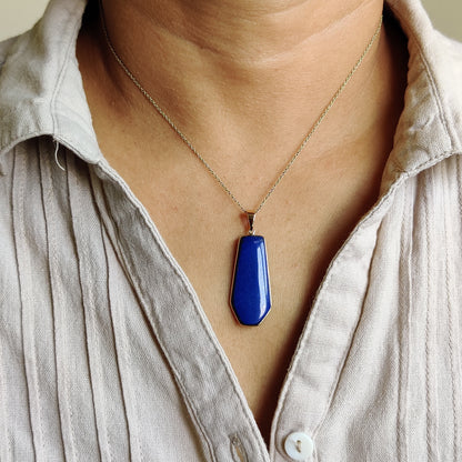 Natural Lapis Lazuli Pendant, 14K Yellow Gold Lapis Lazuli Pendant, Solid Gold Lapis Bezel Pendant, September Birthstone, Christmas Gift