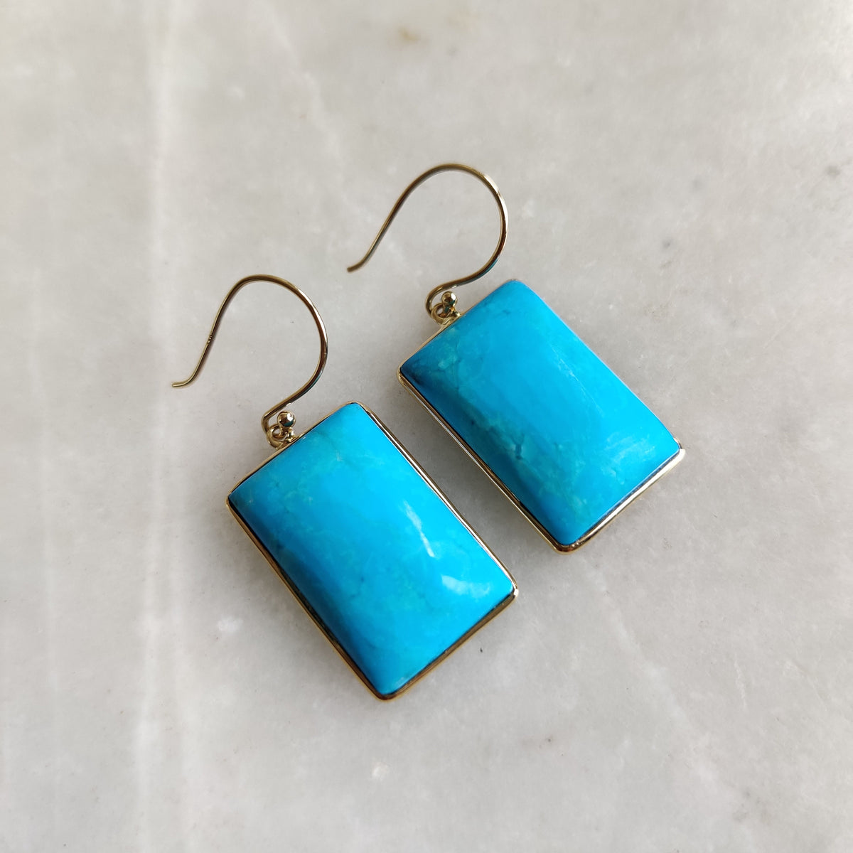Natural Sleeping Beauty Turquoise 14K Solid Gold Earrings, December Birthstone