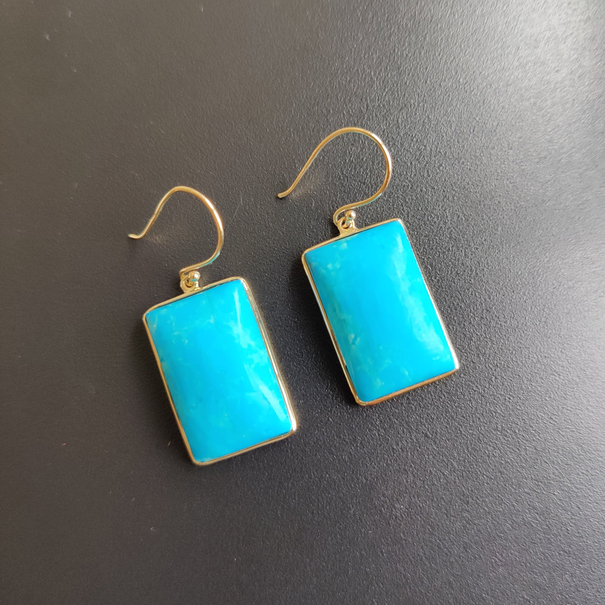 Natural Sleeping Beauty Turquoise 14K Solid Gold Earrings, December Birthstone
