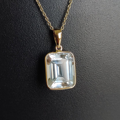 Natural Clear Quartz Pendant, 14K Gold Clear Quartz Pendant, Solid Yellow Gold Crystal Pendant Necklace, April Birthstone, Christmas Gift