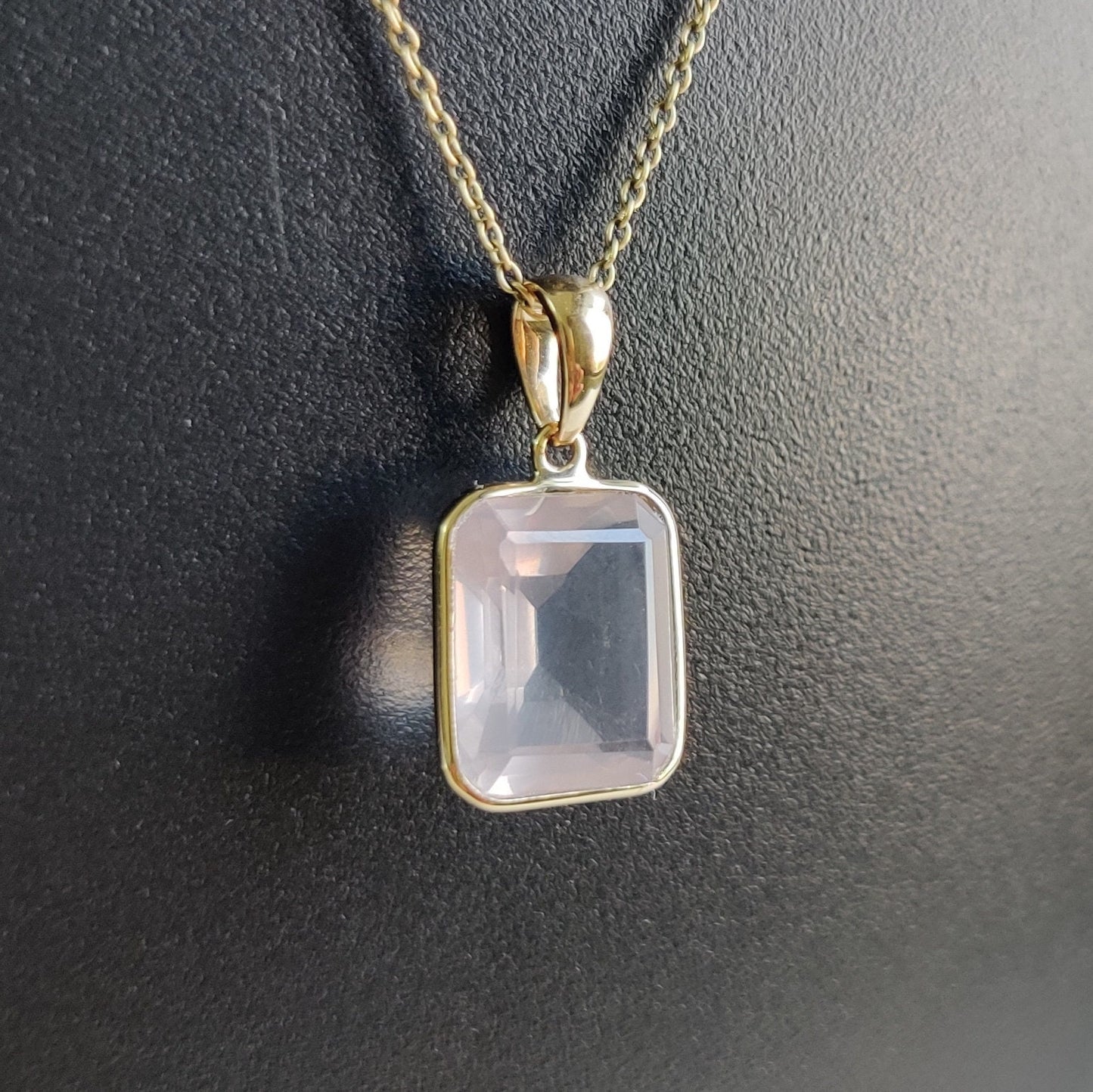 Natural Rose Quartz Pendant, 14K Solid Gold Rose Quartz Pendant, Rose Quartz Octagon Bezel Pendant, January Birthstone, Christmas Gift