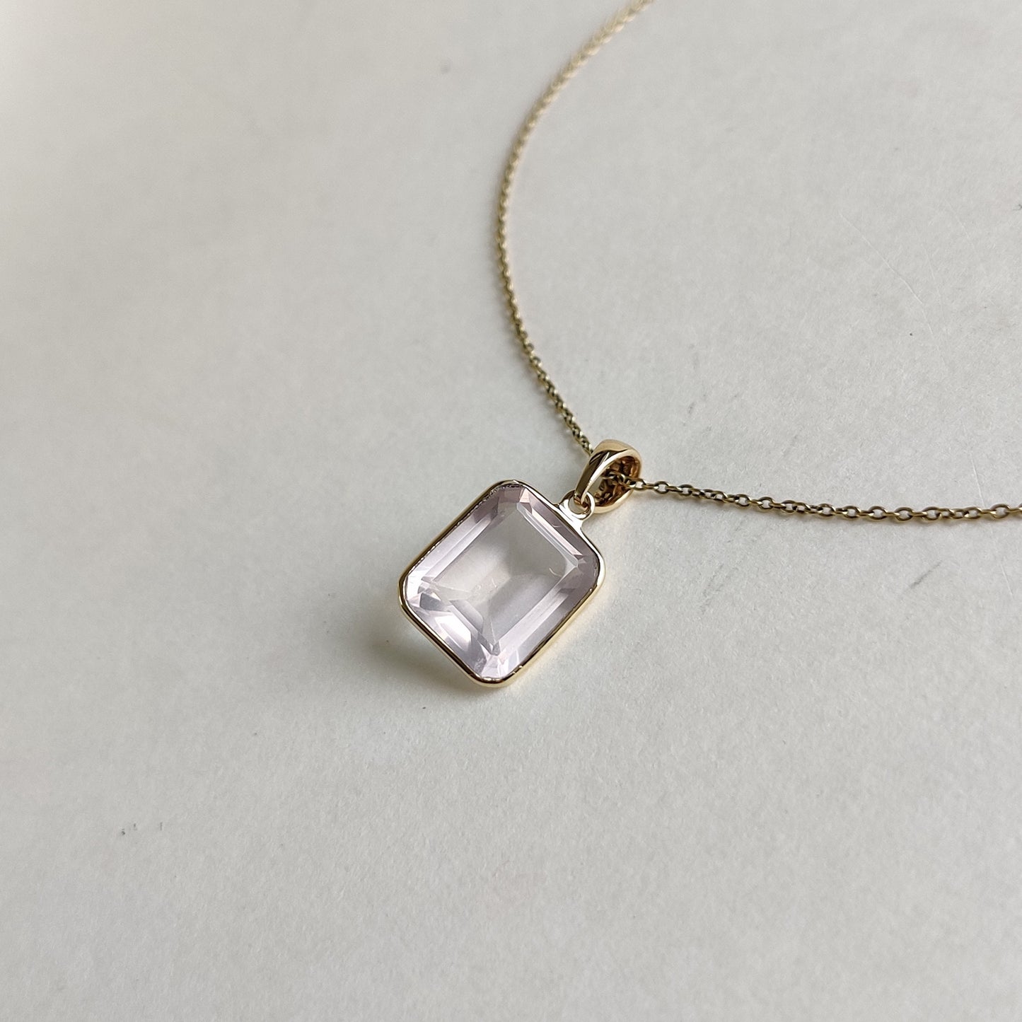 Natural Rose Quartz Pendant, 14K Solid Gold Rose Quartz Pendant, Rose Quartz Octagon Bezel Pendant, January Birthstone, Christmas Gift