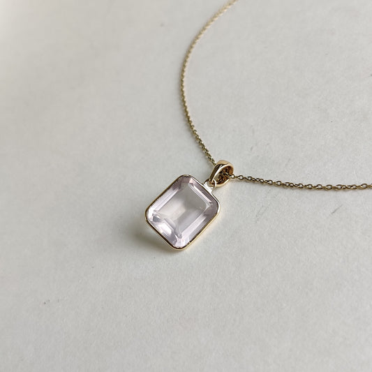 Natural Rose Quartz Pendant, 14K Solid Gold Rose Quartz Pendant, Rose Quartz Octagon Bezel Pendant, January Birthstone, Christmas Gift