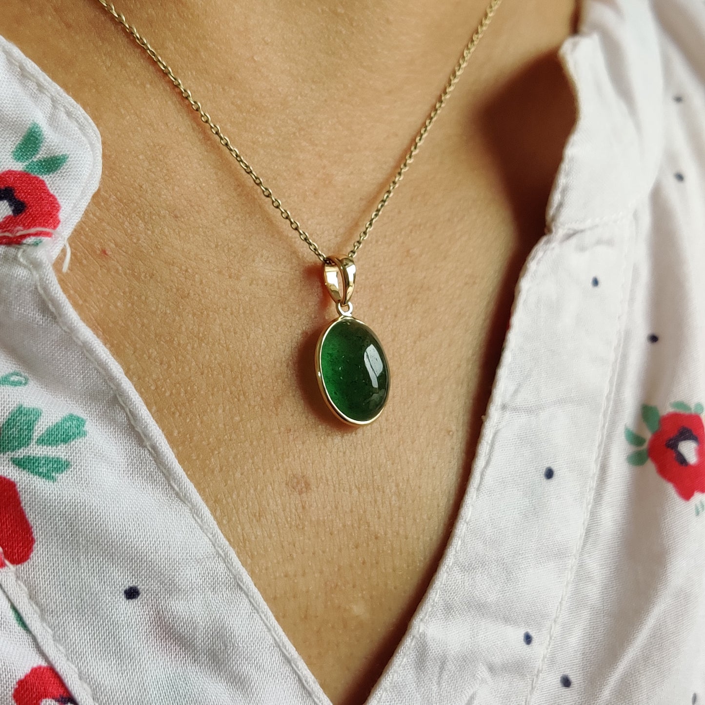 Green Aventurine Pendant, 14K Solid Yellow Gold Pendant, Strawberry Quartz Bezel Pendant, May Birthstone Pendant, Green Aventurine Jewelry