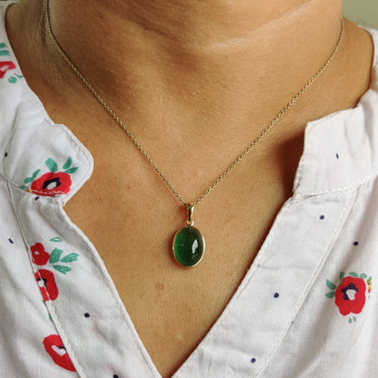 Green Aventurine Pendant, 14K Solid Yellow Gold Pendant, Strawberry Quartz Bezel Pendant, May Birthstone Pendant, Green Aventurine Jewelry