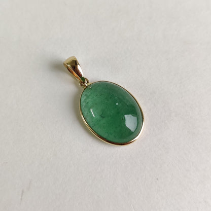 14K Gold Green Aventurine Pendant, Strawberry Quartz Bezel Pendant, 14K Solid Yellow Gold Pendant, Green Aventurine Jewelry, May Birthstone