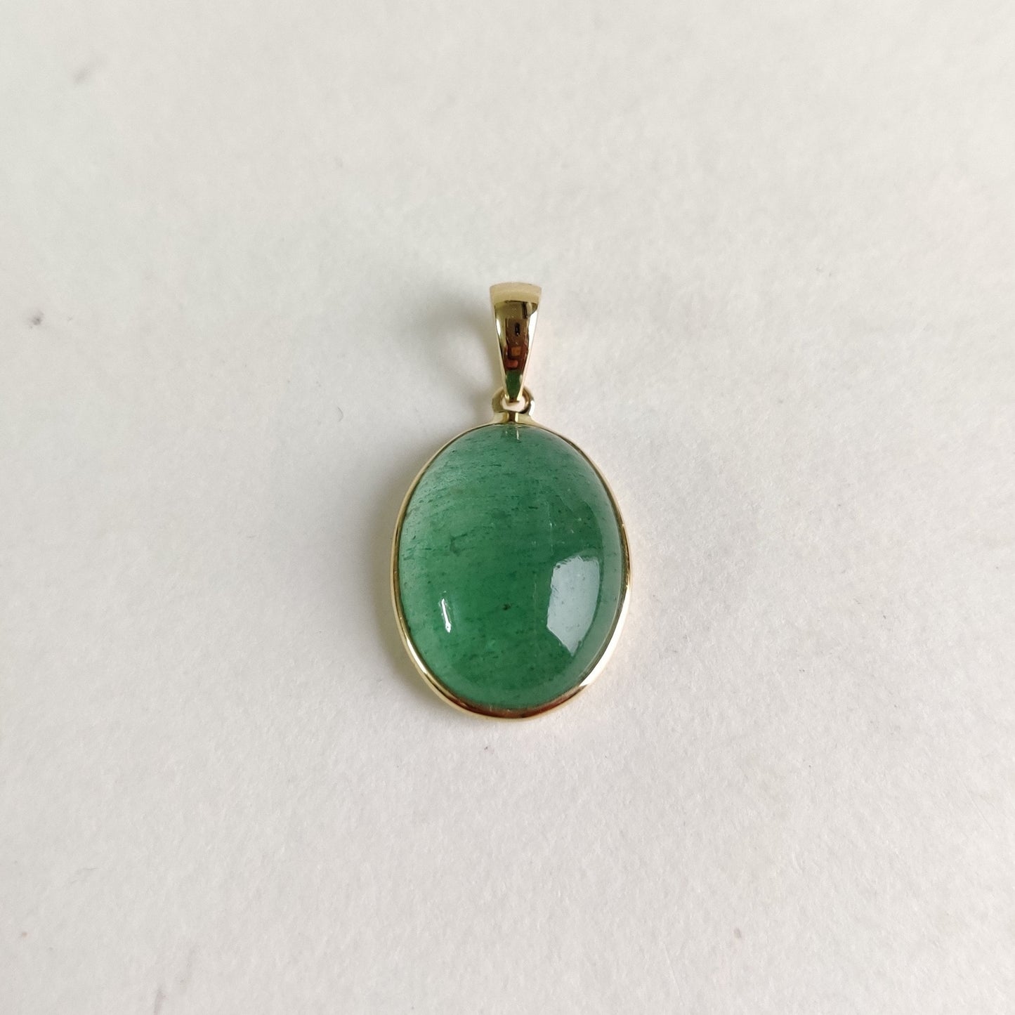 14K Gold Green Aventurine Pendant, Strawberry Quartz Bezel Pendant, 14K Solid Yellow Gold Pendant, Green Aventurine Jewelry, May Birthstone