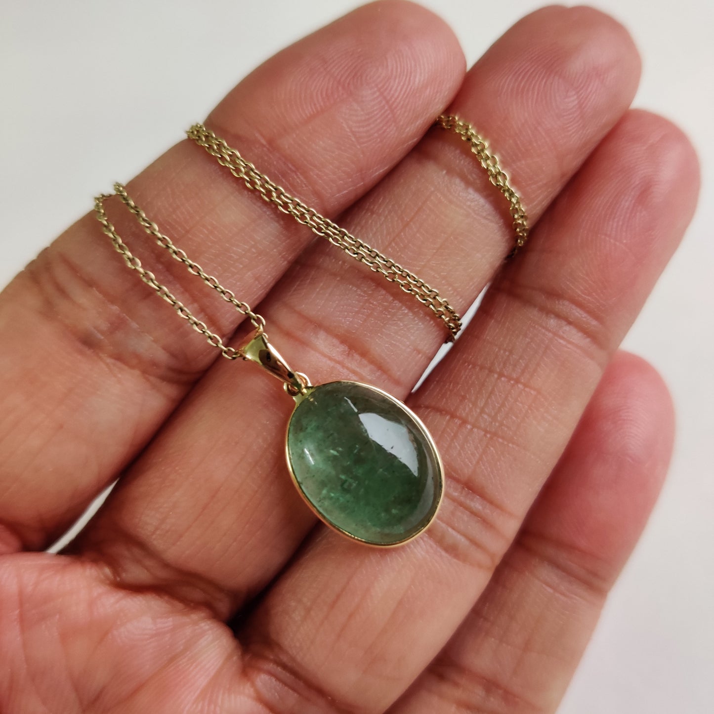 14K Gold Green Aventurine Pendant, Strawberry Quartz Bezel Pendant, 14K Solid Yellow Gold Pendant, Green Aventurine Jewelry, May Birthstone