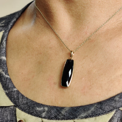 Natural Black Onyx Pendant, 14K Solid Yellow Gold Black Onyx Pendant, December Birthstone Pendant, Anniversary Gift, Black Onyx Jewelry