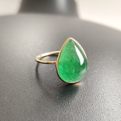 Anillo de aventurina verde natural, anillo de oro macizo de 14 quilates, anillo de cuarzo fresa de oro de 14 quilates, joyería de aventurina, joyería minimalista, piedra natal de mayo,