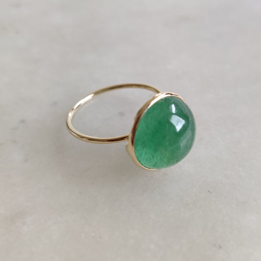 Anillo de aventurina verde natural, anillo de oro macizo de 14 quilates, anillo de cuarzo fresa de oro de 14 quilates, joyería de aventurina, joyería minimalista, piedra natal de mayo,