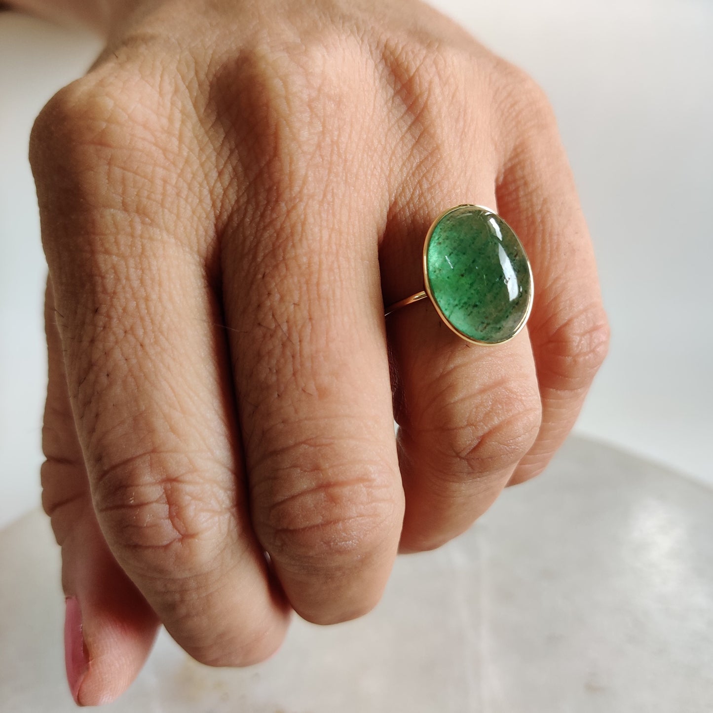 Anillo de aventurina verde natural, anillo de oro macizo de 14 quilates, anillo de cuarzo fresa de oro de 14 quilates, joyería de aventurina, joyería minimalista, piedra natal de mayo,