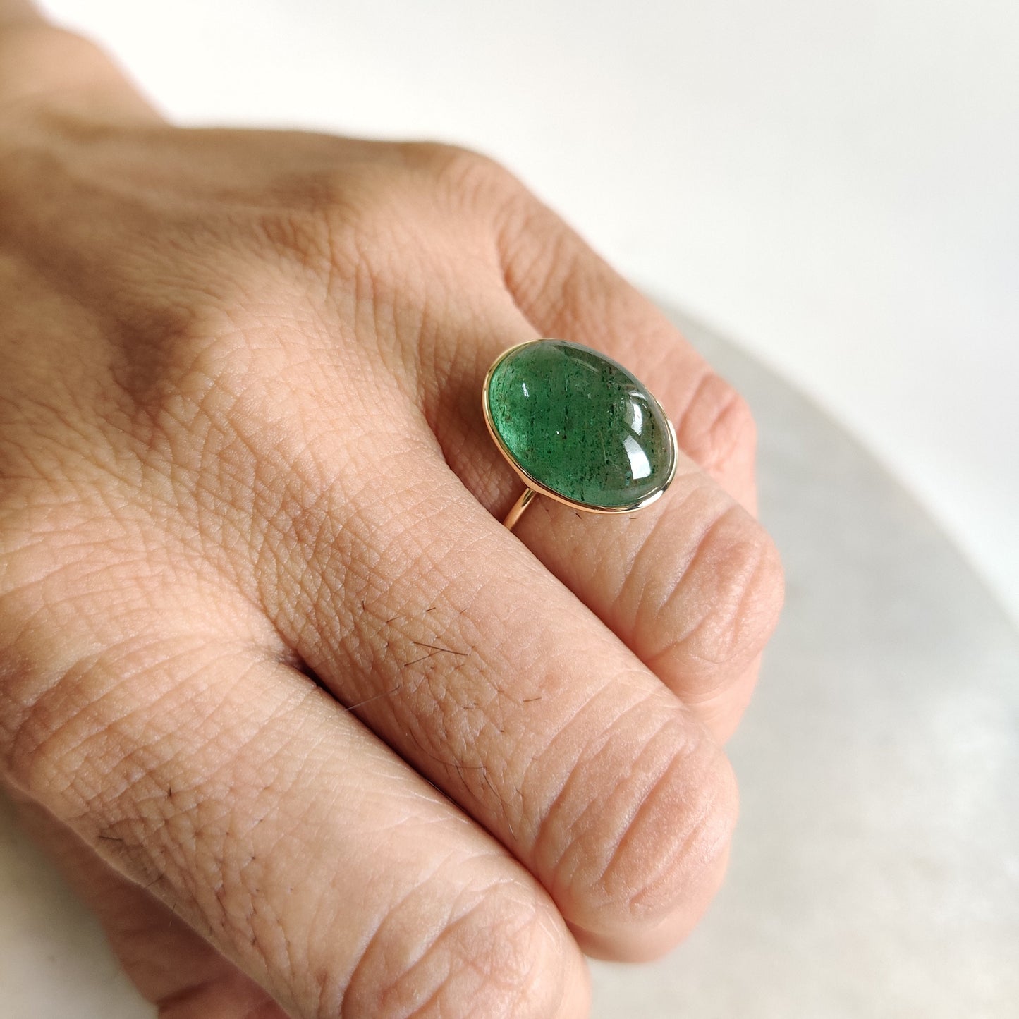 Anillo de aventurina verde natural, anillo de oro macizo de 14 quilates, anillo de cuarzo fresa de oro de 14 quilates, joyería de aventurina, joyería minimalista, piedra natal de mayo,