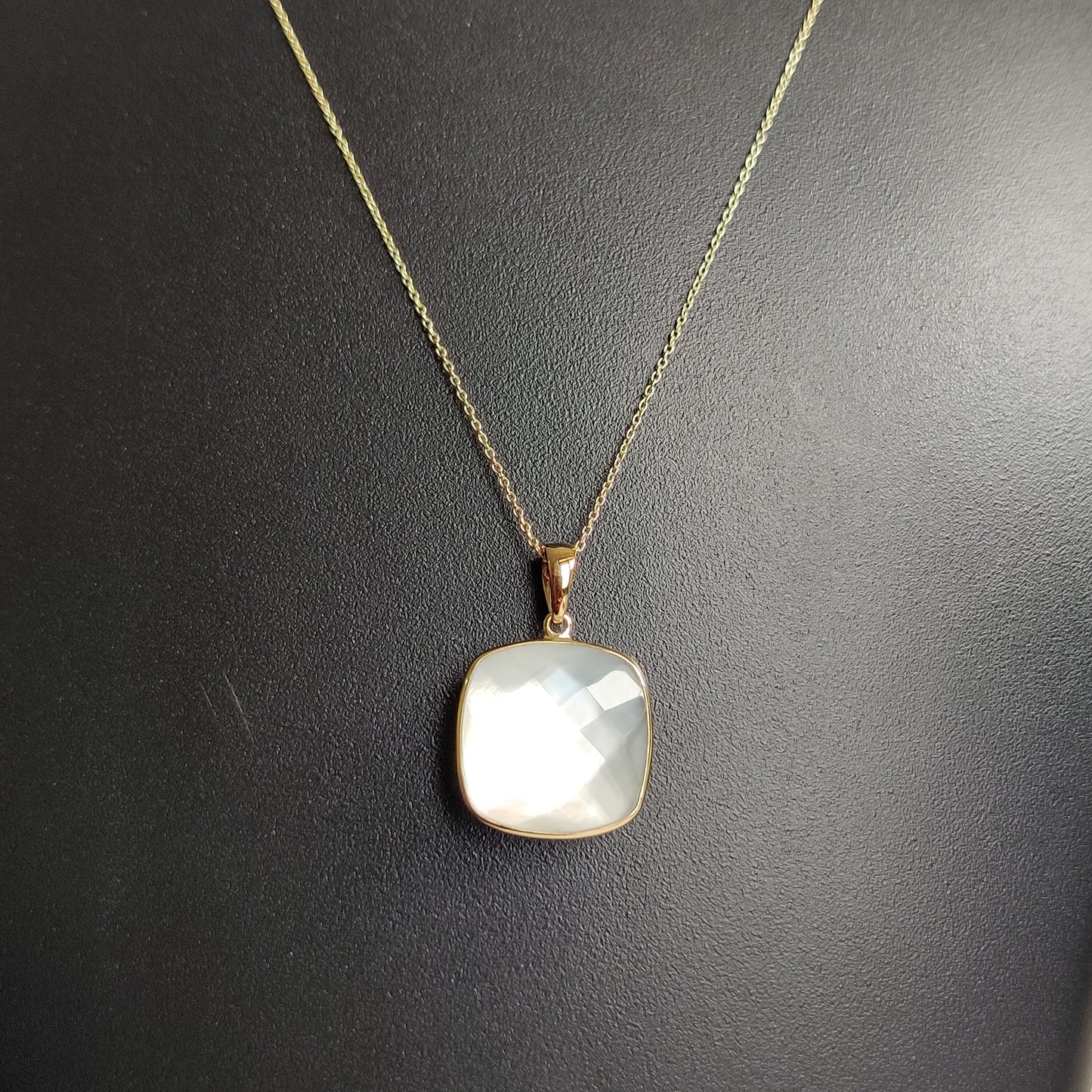 Natural Mother of Pearl & Crystal Pendant, 14K Solid Yellow Pearl Pendant, Pearl and Crystal Doublet Pendant, June Birthstone Pendant