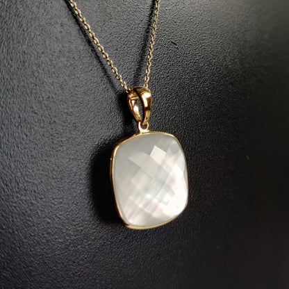 Natural Mother of Pearl & Crystal Pendant, 14K Solid Yellow Pearl Pendant, Pearl and Crystal Doublet Pendant, June Birthstone Pendant