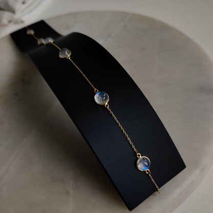 Natural Rainbow Moonstone Necklace, 14K Solid Gold Moonstone Necklace, Yellow Gold Necklace, Blue Moonstone Jewelry, June Birthstone