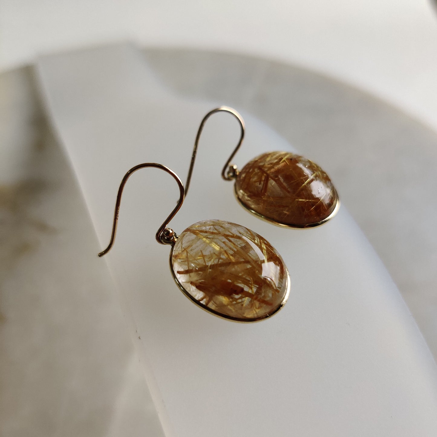 14K Golden Rutile Earrings, Natural Golden Rutile Earrings, 14K Solid Yellow Gold Earrings, April Birthstone, Drop Earrings, Christmas Gift