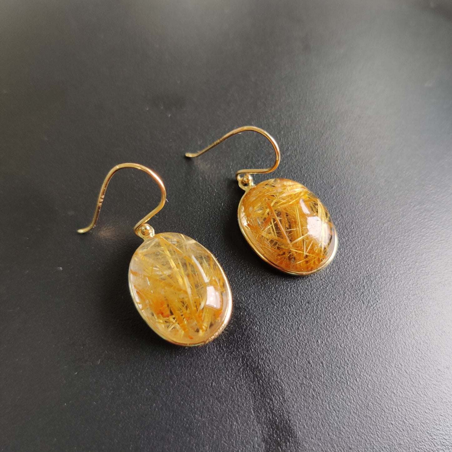 14K Golden Rutile Earrings, Natural Golden Rutile Earrings, 14K Solid Yellow Gold Earrings, April Birthstone, Drop Earrings, Christmas Gift